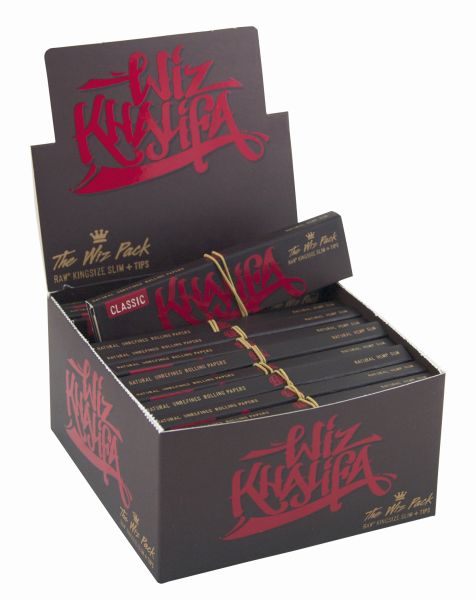 Wiz Khalifa Raw King Size Slim Papers & Tips - Box Of 24 - Vape wholesale supplies